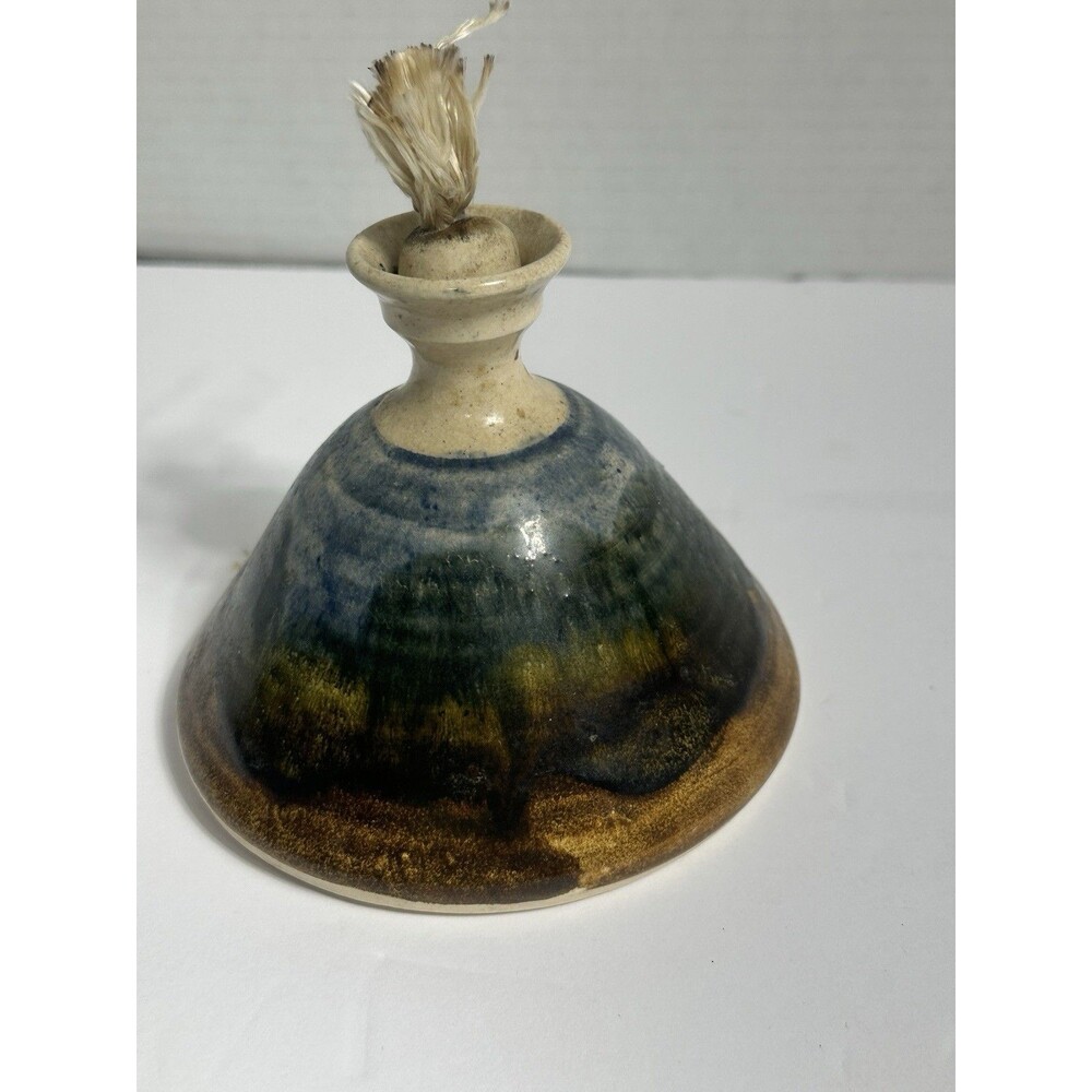 Handmade Oil Lamp with Wick Stoneware Art Studio Signed